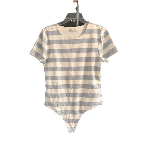 Aritzia Tops - Aritzia Babaton Contour Crew Short Sleeve Bodysuit White Blue Stripes XL